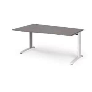 image of TR10 left hand wave desk 1600mm - white frame and grey oak top