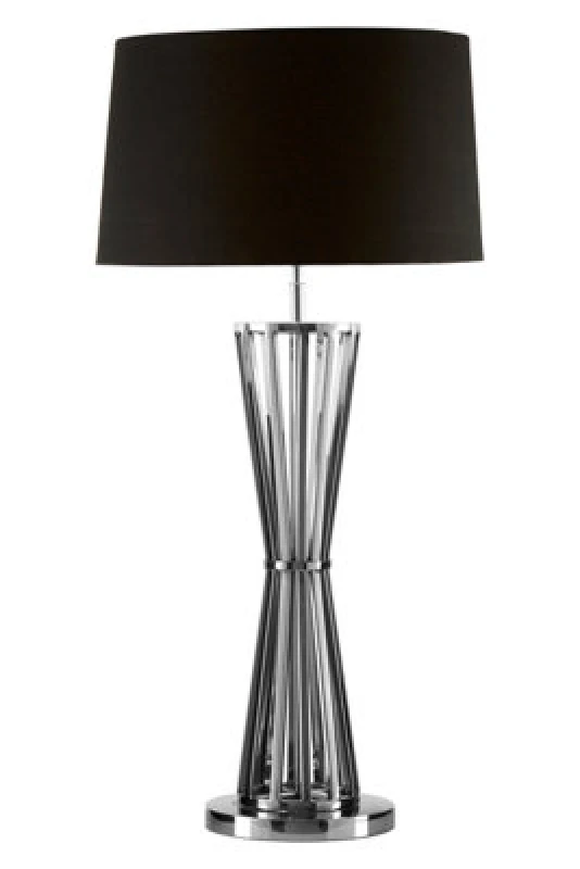 Image of Orsina Twisted Base Table Lamp, High Gloss Nickel Stainless Steel, Black Fabric Shade Accent Lighting