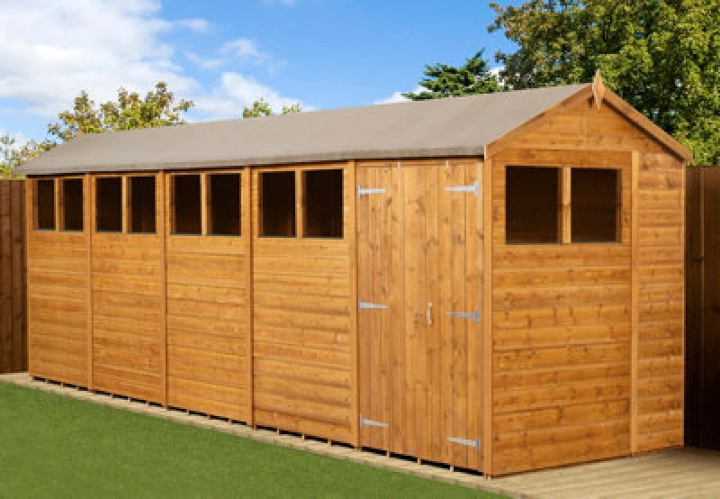 Image of Empire Sheds Empire Modular Apex 6X20 Dipped Treated Tongue And Groove Wooden Garden Shed Double Door & Windows (6' X 20' / 6ft X 20ft) (6X20)