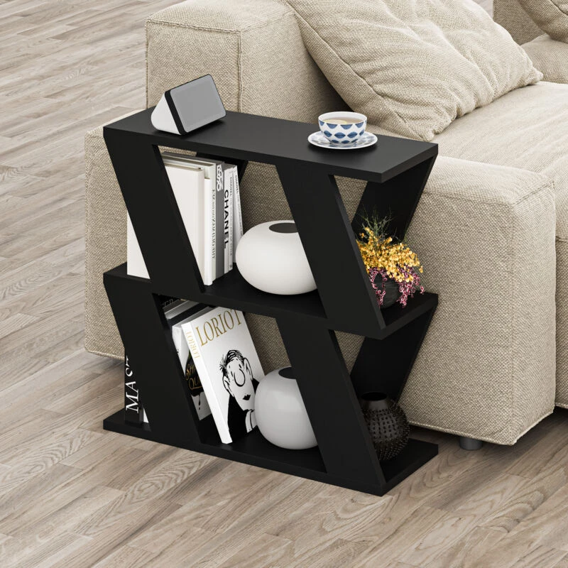 Image of DECORTIE Decortie - Lazena Modern Side End Coffee Table Multipurpose h 55.4cm 3 Tier - Black Bute - Black Bute M.SH.14114.12