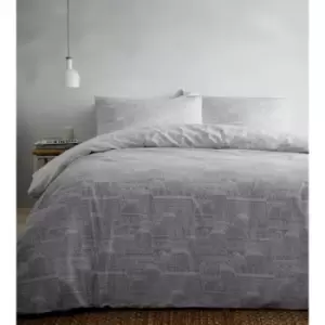 image of Portfolio Old Town Grey Super King Size Duvet Cover Set Reversible Bedding Bed Set - Grey