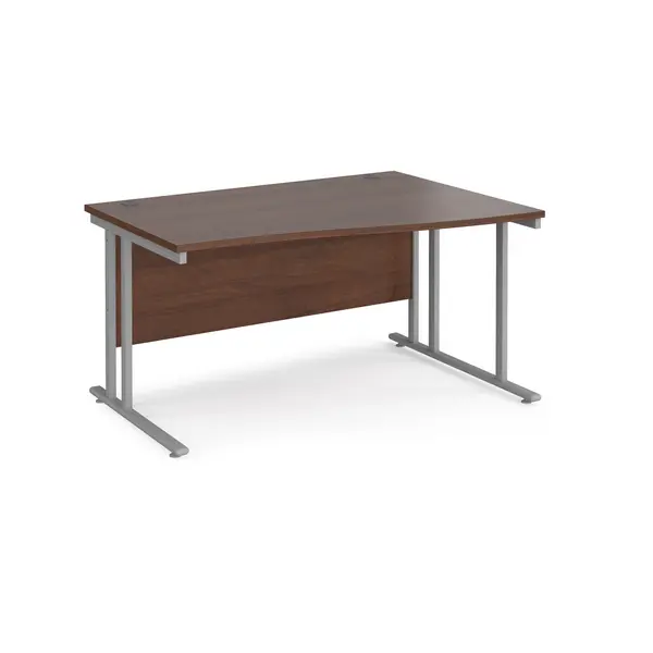 image of Maestro 25 right hand wave desk 1400mm wide - silver cantilever leg frame, walnut top