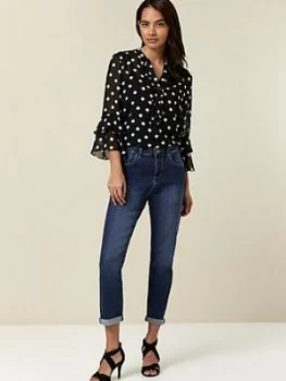 Image of Wallis Scarlett Mid Wash Roll Up Jean - Mid Wash Denim, Denim, Size 10, Women