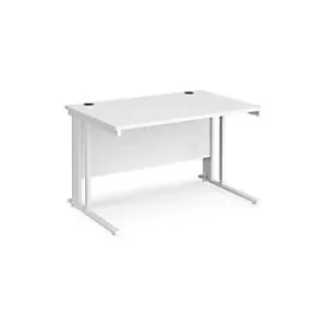 Rectangular Straight Desk White Wood Cable Managed Legs White Maestro 25 1200 x 800 x 725mm