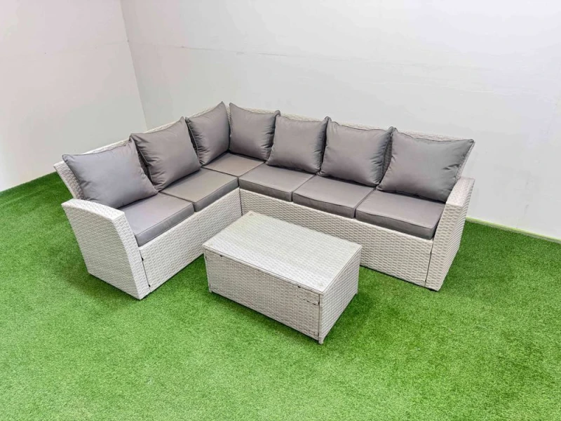 Image of Fimous 6 Seater Garden Outdoor PE Rattan Furniture Set in Light Grey Light Grey Unisex