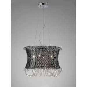 image of Round Lanzo pendant lamp 4 Bulbs Black chrome / crystal