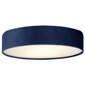 image of Searchlight Drum Pleat 3 Light Velvet Flush, Blue Shade