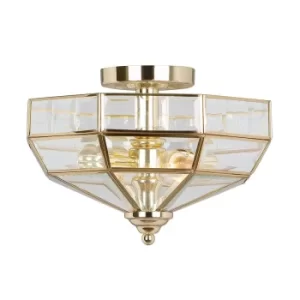 Image of Old Park 2 Light Semi Flush Ceiling Light Polished Brass, E27