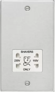 Image of KnightsBridge 115/230V Dual Voltage Shaver Socket with White Insert - Square Edge Brushed Chrome