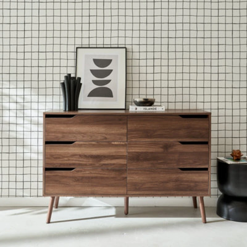 Image of sweeek 6-drawer Chest Walnut With Wood Effect Brown