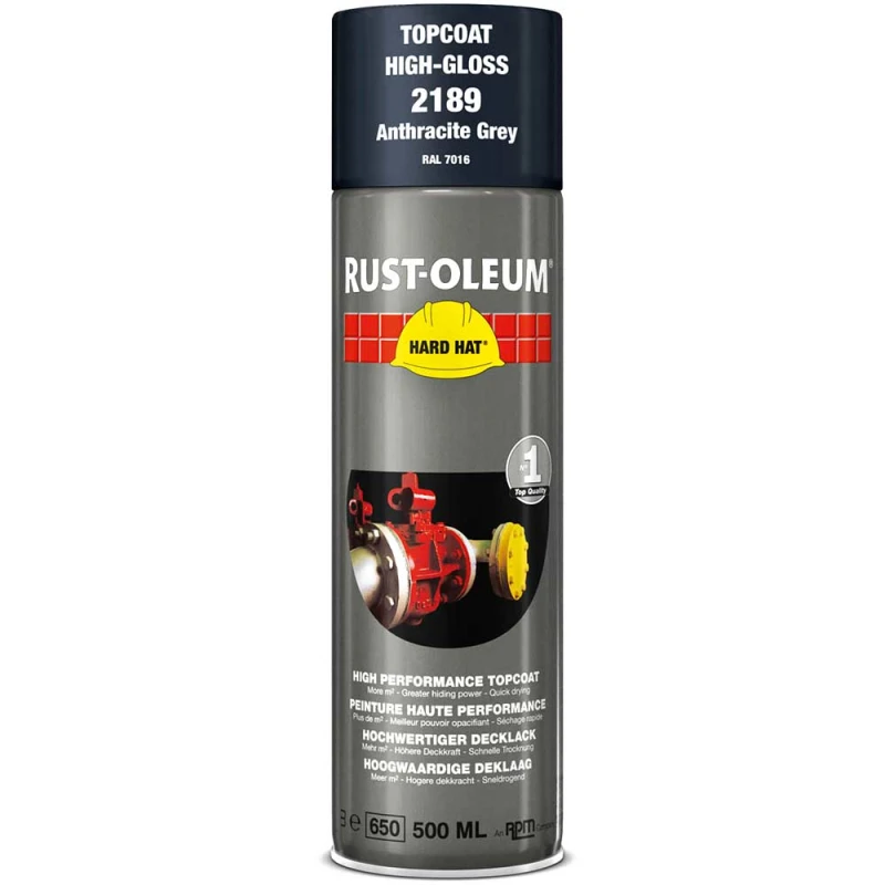 Image of Rust Oleum Hard Hat Metal Spray Paint 2189 Colour: Anthracite