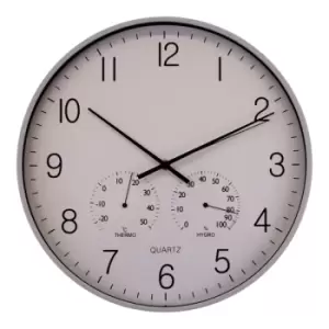 image of Large Grey Wall Clock with Thermometer and Hygrometer 40cm