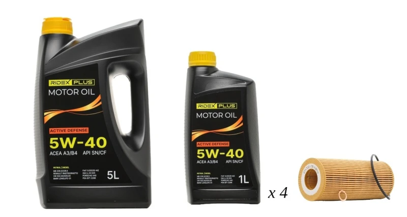 Image of RIDEX PLUS 100908O0057P Oil change kit (oil filter + engine oil) Oil change kit (oil filter + engine oil) (100908)