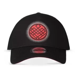 Image of MARVEL COMICS Shang-Chi and the Legend of the Ten Rings Crest Logo Adjustable Baseball Cap, Black/Red (BA403858CHI)