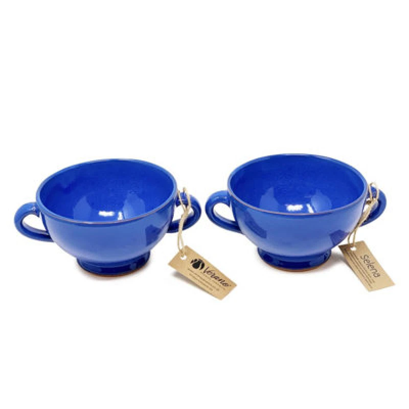 Image of Verano Spanish Ceramics Selena Glazed Hand Dipped Kitchen Dining Set Of 2 Soup Bowls Blue (H) 9.5Cm X (W) 14Cm