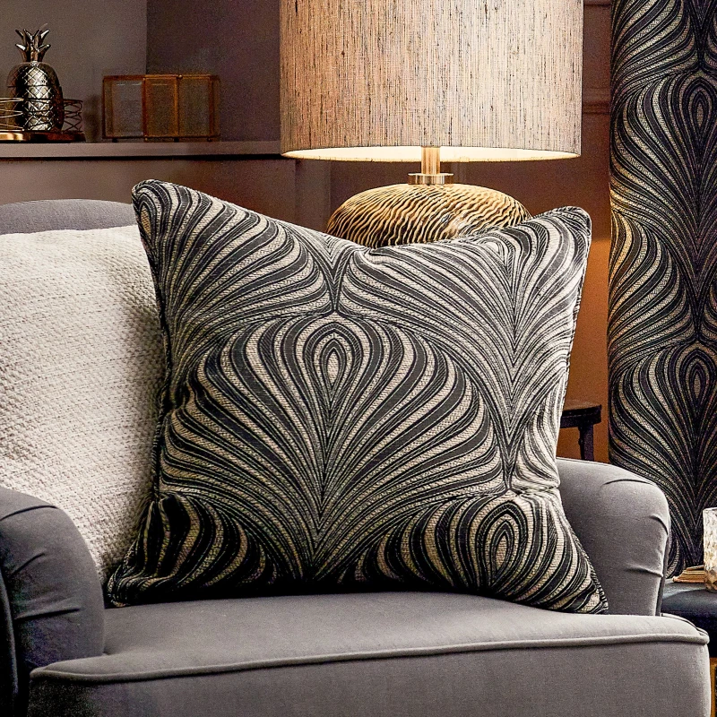 Image of Paoletti Gatsby Jacquard Polyester Filled Cushion in Black Size: 50cm x 50cm Black Unisex 50cm x 50 cm