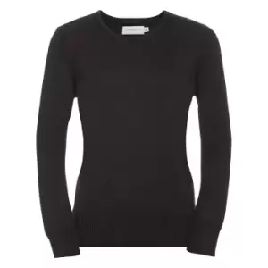 Image of Russell Collection Ladies/Womens V-Neck Knitted Pullover Sweatshirt (L) (Charcoal Marl)