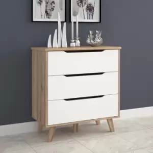 Image of FWStyle Scandi 3 Drawer Wide Chest In White and Light Oak