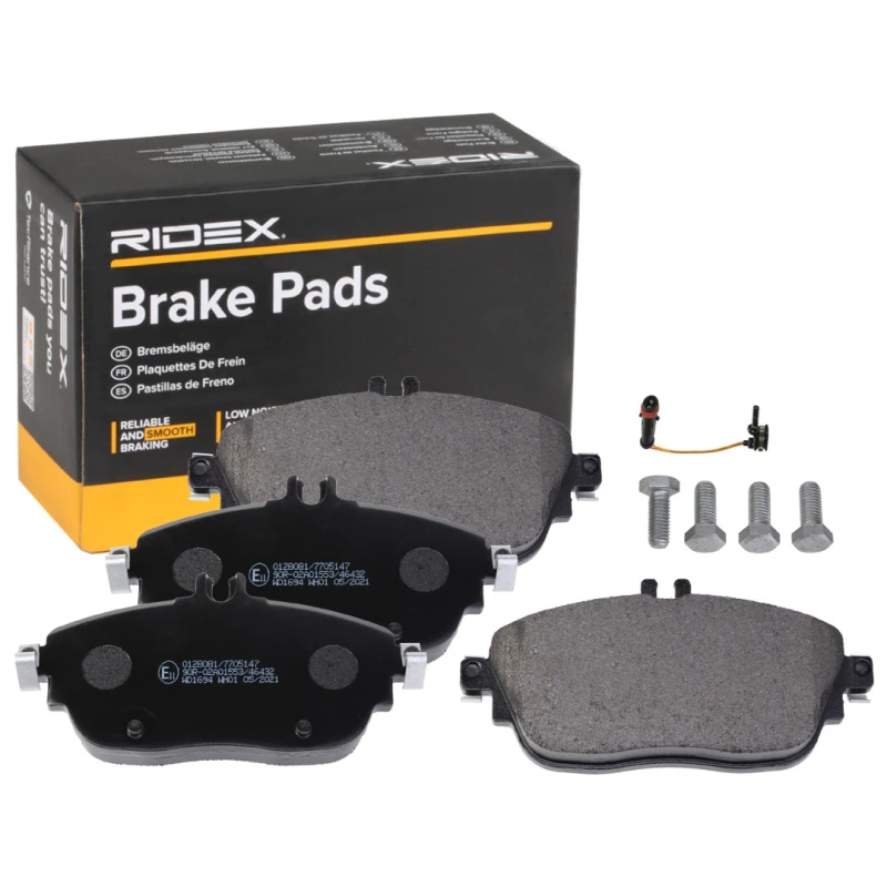 Image of RIDEX 402B1806 Brake pad set Front Axle, incl. wear warning contact, with bolts/screws Brake Pad Set,disc brake (402)