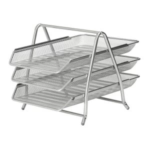 image of Mesh Front Load 3-Tier Letter Tray Silver