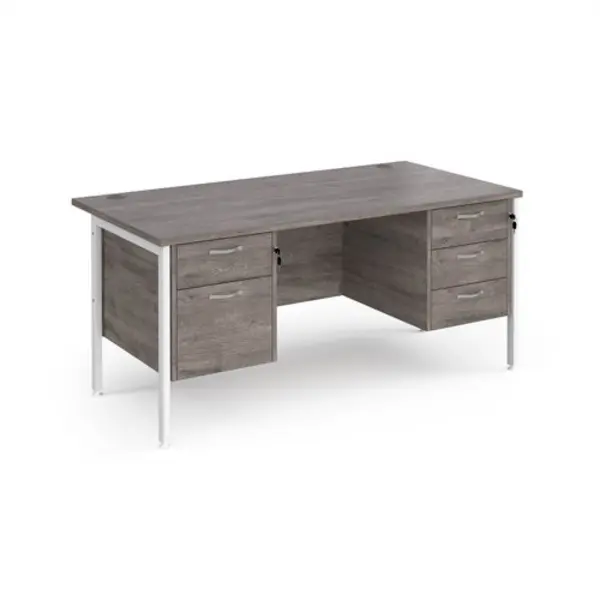 image of Maestro 25 straight desk 1600mm x 800mm with 2 and 3 drawer pedestals - white H-frame leg, grey oak top