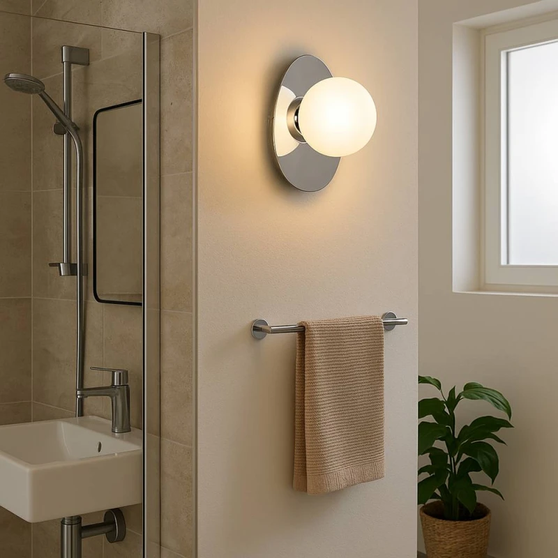 Image of Eglo Castrovido Matte Glass & Steel Modern Bathroom Wall Light, Chrome in Silver Silver Unisex
