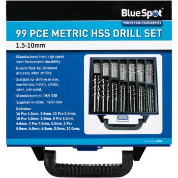 Image of Bluespot - 20348 99 Piece Metric HSS Drill Set (1.5-10mm)