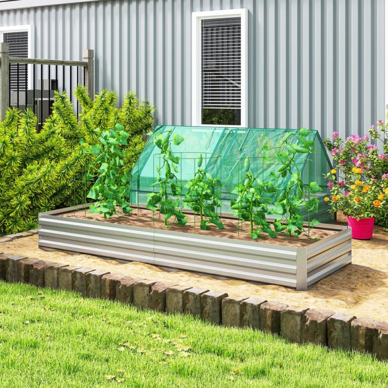 Image of Outsunny Outsunny Galvanised Raised Garden Bed Metal Planter Box with Open Bottom Sliver 5063603077911