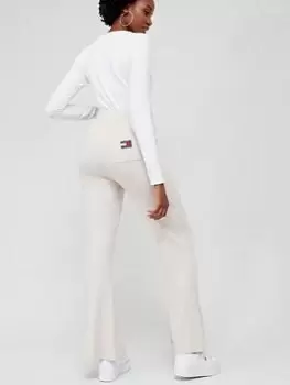Image of Tommy Jeans Badge Logo Jersey Rib Trousers - Cream Size XL Women