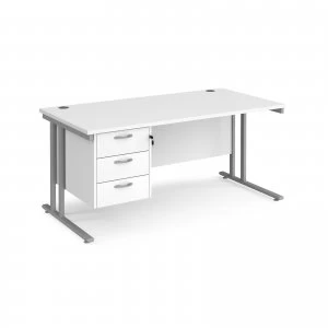Image of Maestro 25 SL Straight Desk With 3 Drawer Pedestal 1600mm - Silver can
