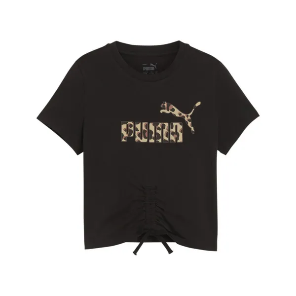 Image of Puma Girls Ess+ Animal Knotted Tee Shirt 58389303175 Regular Fit Size UK 7-8 (Small) - Black