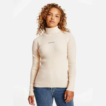 image of Calvin Klein Jeans Womens Micro Branding Roll Neck Sweater - Muslin - M