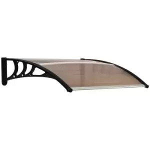 Image of Outsunny Curved Window Door Canopy Aluminium Rigid Plastic Polycarbonate Fixed Outdoor Awning Modern Design UV Water Rain Resist 100 x 75cm Brown