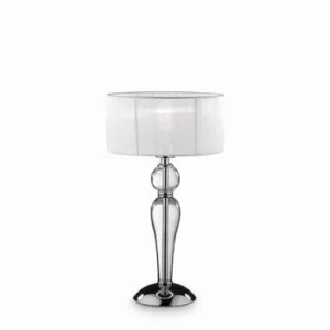 image of Duchessa 1 Light Small Table Lamp Chrome, White, Clear and Glass with Shade, E27