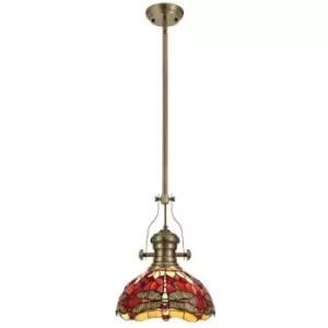 Image of 1 Light Telescopic Ceiling Pendant E27 With 30cm Tiffany Shade, Antique Brass, Purple, Pink, Crystal - Luminosa Lighting