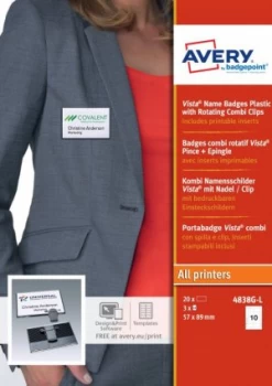 Image of Vista 60 Name Badge Combiclip Anthracite 20 Badge 30 Labels