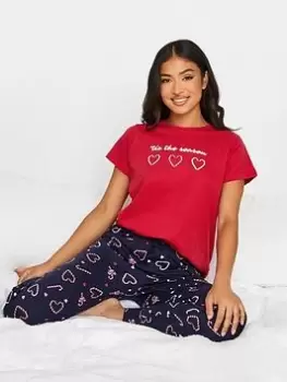 Image of PixieGirl Petite Tis The Season Candy Cane Cuffed Pj Set - Red, Size 12-14, Women