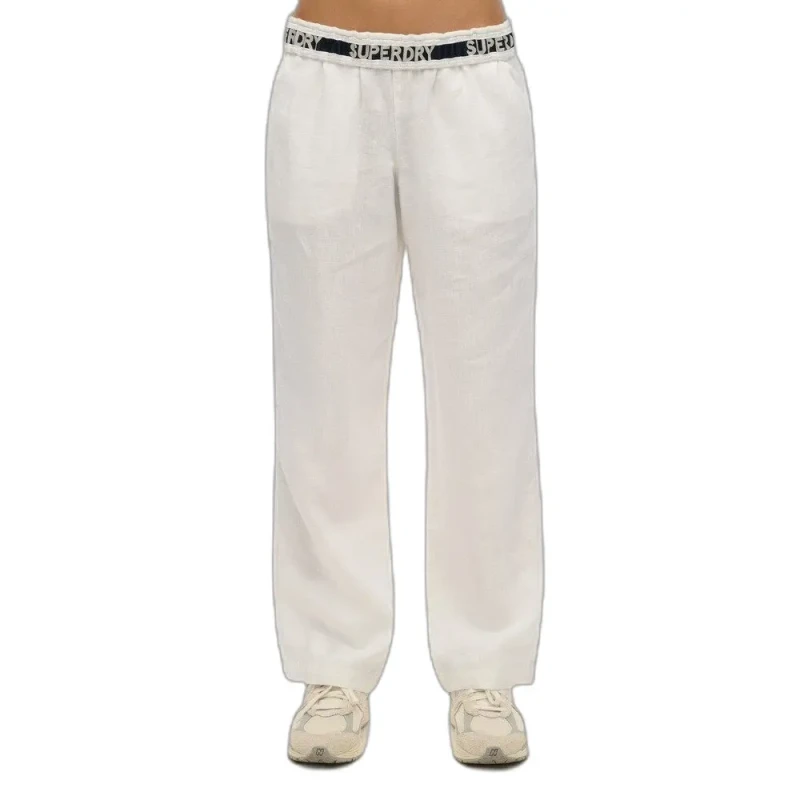 Image of Superdry Womens drawstring linen trousers Superdry Blanc Female M