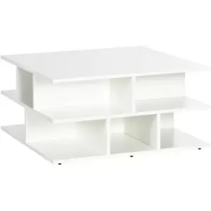 image of Square Modern 2-Tier Coffee Table with Multiple Storage Shelves White - White - Homcom