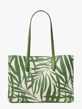 image of Kate Spade All Day Palm Fronds Large Tote Bag, Bitter Greens Multi, One Size