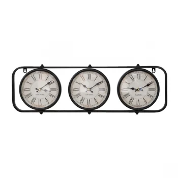 Image of Hometime Metal Wall Clock - Three Time Zones 24cm