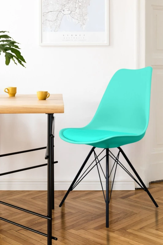 Image of Fusion Living Soho Plastic Dining Chair with Black Metal Legs Aqua
