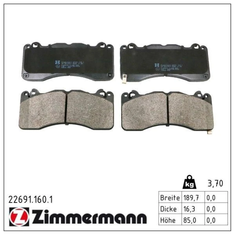 Image of ZIMMERMANN Brake pad set ZIMMERMANN 22691.160.1