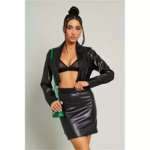 Image of I Saw It First Faux Leather Ruched Bum Mini Skirt - Black