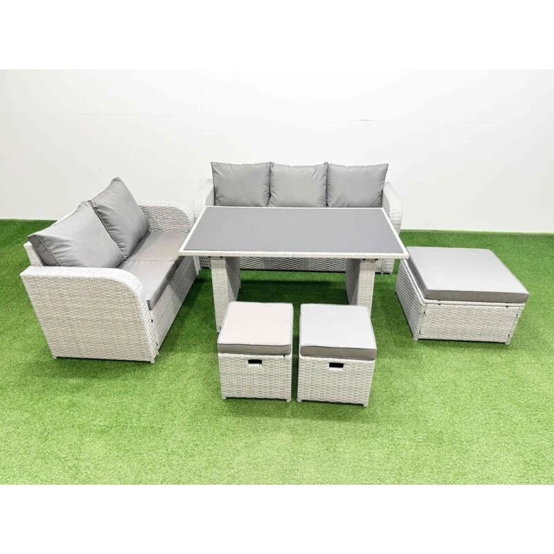 Image of Fimous Garden Furniture Set with Rectangular Dining Table 3 Stool in Light Grey Light Grey Unisex