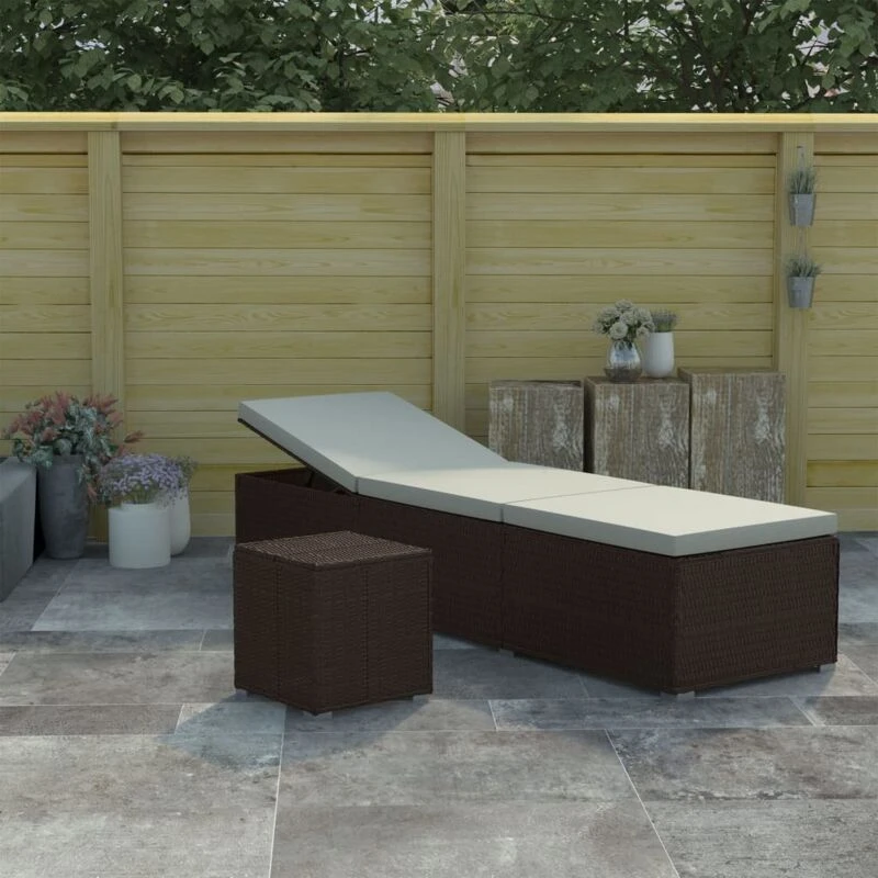 Image of VIDAXL Sun Lounger with Cushion and Tea Table Poly Rattan Brown Vidaxl 8720286663639