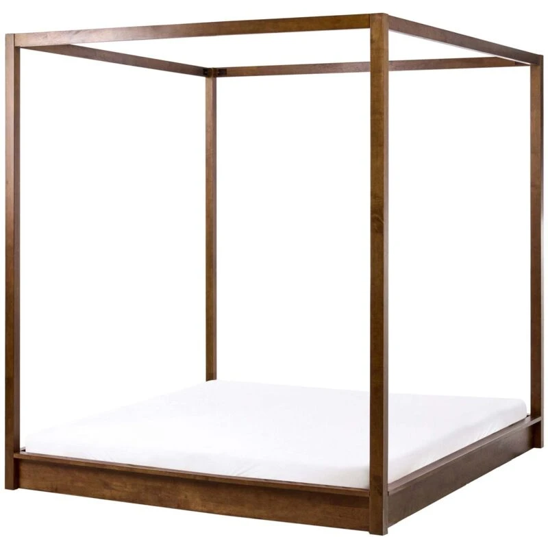 Image of Beliani Four Poster Bed Wood Herliere 160 X 200 Cm (Eu King Size) Dark Brown