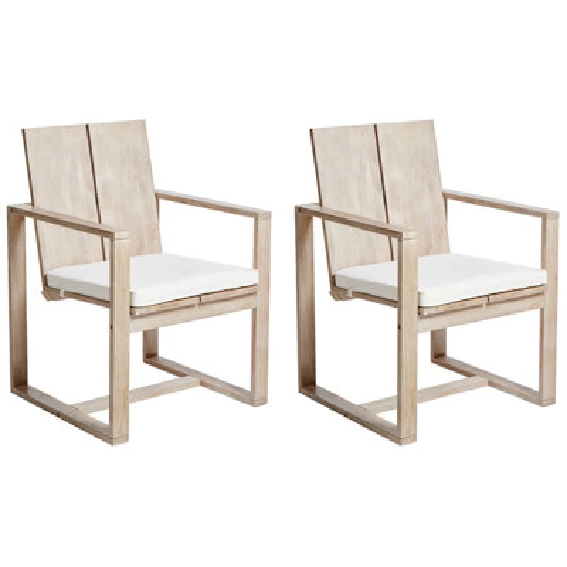 Image of Beliani Set Of 2 Garden Chairs With Cushions Azzanello Acacia Wood Off-White
