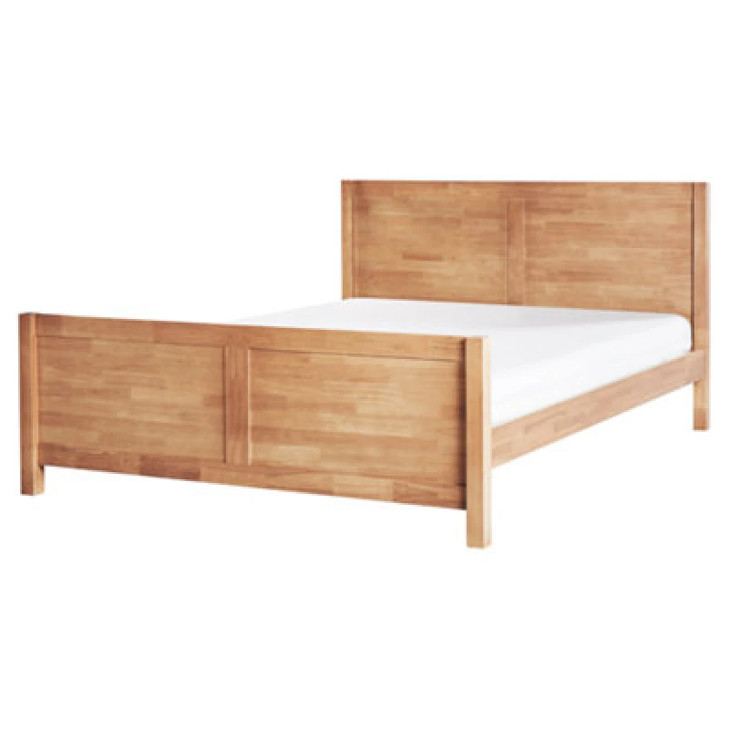 Image of Beliani Bed Wood Champagnat 160 X 200 Cm (Eu King Size) Light Brown