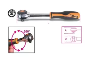 image of Beta Tools 920/58 1/2" Sq Drive Reversible 52 Teeth Rotating Handle Ratchet